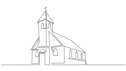 Foto op Canvas Church in continuous line art drawing style. Vector illustration © YanaBerezh