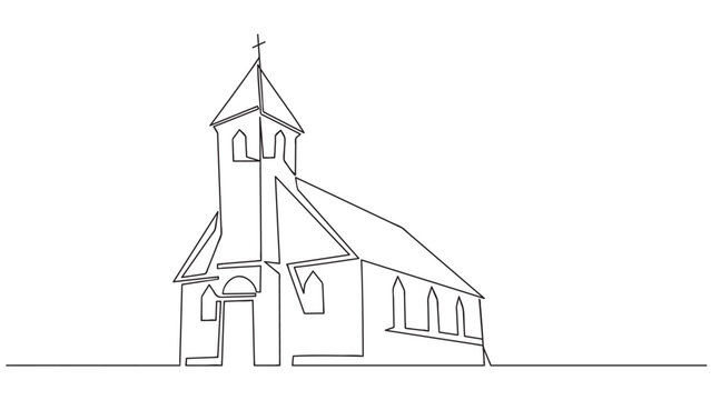 Church in continuous line art drawing style. Vector illustration