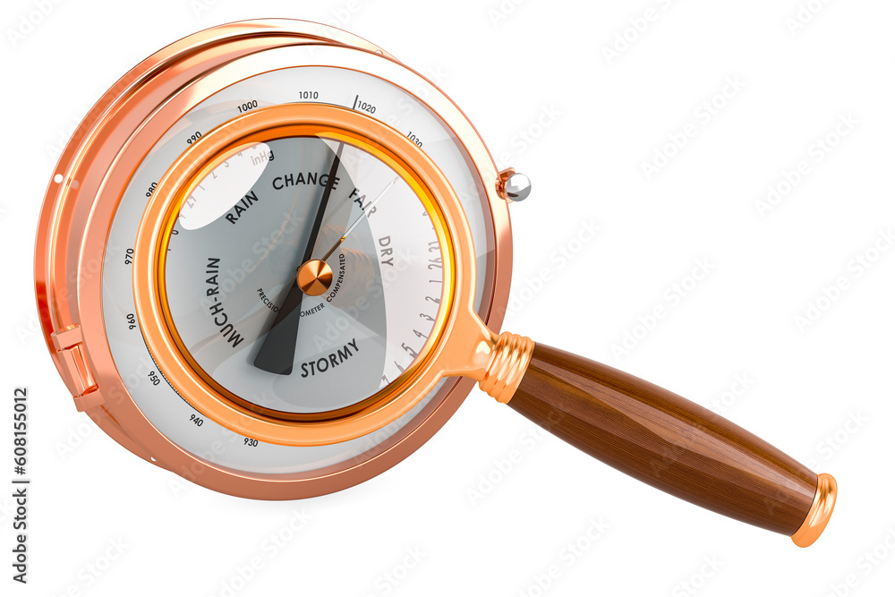 Poster barometer with magnifying glass. 3d rendering