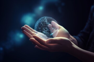 Abstract science circle global network connection in hand, Generative ai