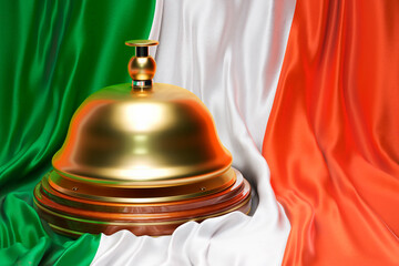 Reception bell on the Irish flag background, 3D rendering