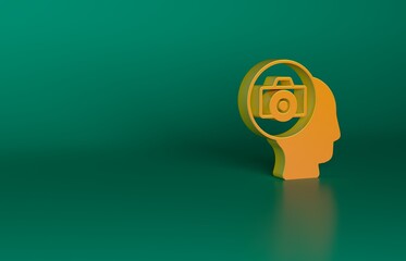 Orange Photo camera icon isolated on green background. Foto camera. Digital photography. Minimalism concept. 3D render illustration