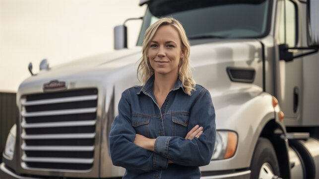 young female truck driver. Generative AI	
