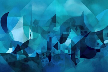 Abstract shapes and lines in shades of blue, Generative ai - obrazy, fototapety, plakaty