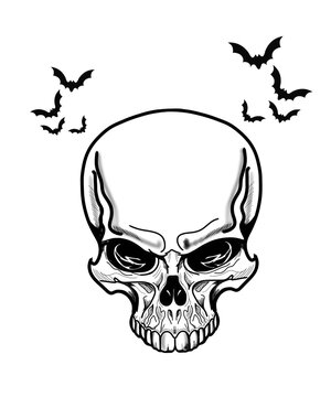 Evil skull and bats