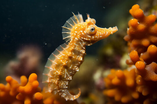 Generatife AI.
a cute seahorse in clear water