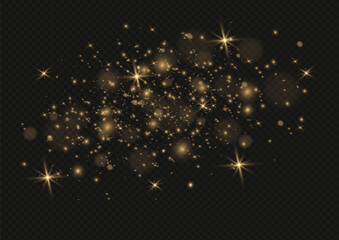 Yellow sparks glitter special light effect. Vector sparkles on transparent background. Yellow and White sequins. Space stars.