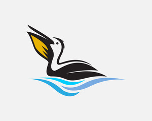 pelican floating at water logo icon symbol design template illustration inspiration