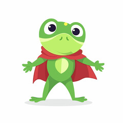 Cute little happy frog super hero, kids illustration, flat vector art