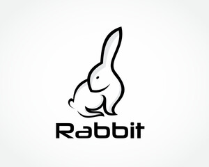 cute rabbit look back down line art bunny rabbit logo design template illustration inspiration