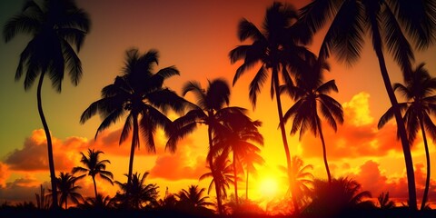 Fototapeta na wymiar Amazing tropical sunset background, AI generated