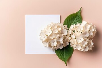  Weißes Papier, Grußkarte, Postkarte neben Blumen und Blättern. Romantischer Brief Dekoration generative Ai