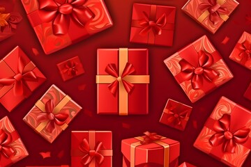 Pattern of red christmas boxes, AI generated