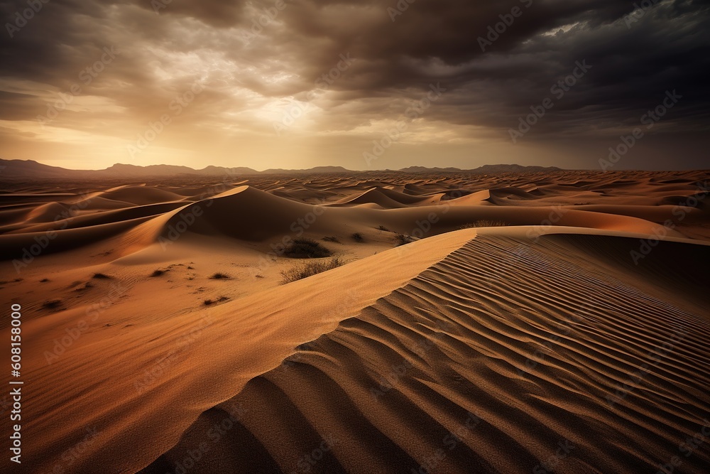Aufkleber an overcast sky above a desert with sand dunes in the desert generative ai