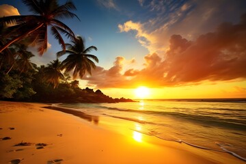 Fototapeta na wymiar Beautiful sunset with tropical landscape, Generative AI