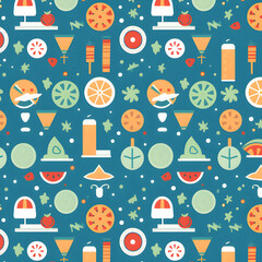 Collection of summer theme back ground, with green and color full cute cartoon icons.