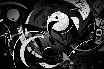 Abstract shapes and lines in monochrome, Generative ai