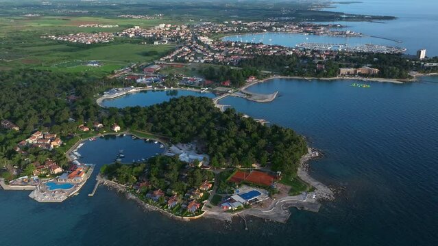 Drone shot of Stella Maris resort, Umag, Croatia.