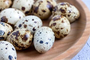Easter quail eggs.  Spring background with small easter quail eggs. Vintage photo processing