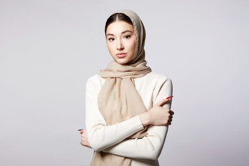 beautiful islamic young woman with Make-up. beauty girl in hijab