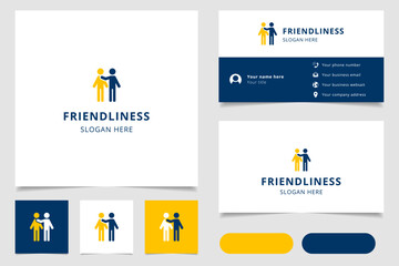 Friendliness logo design with editable slogan. Branding book and business card template.