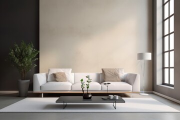 Modern European interior with white sofa and coffee table. Gnerative AI