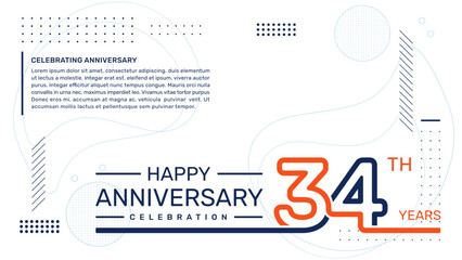 34th anniversary template design with abstract background, vector template