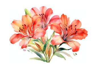 Fototapeta premium Watercolour Alstroemeria blooms isolated on white background