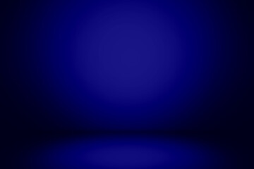 Abstract empty dark blue gradient soft light background of studio room for art work design.