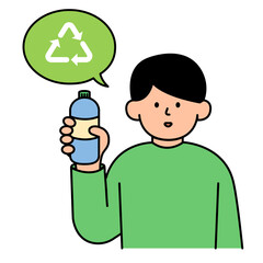 Man Preparing Bottles for Recycling. Environment, Power and Saving Energy Concept. Cartoon Flat Vector illustration.