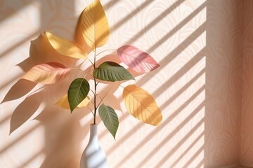 Sunlight and Leaf Shadow on Pastel Wallpaper, Generative Ai.