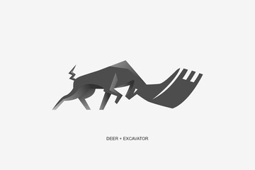 deer vector illustration logo with powerful and modern excavator head