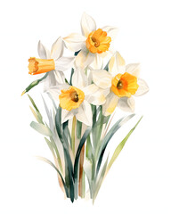 Watercolor narcissus bouquet isolated - obrazy, fototapety, plakaty