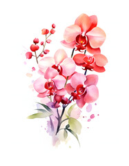 Fototapeta na wymiar Watercolour Pink Orchid bloom isolated on white background