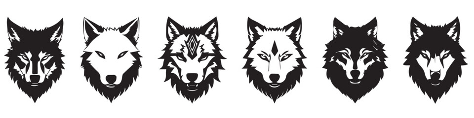 Heads of a wolf set. Styling the head for your design. Vector illustration, isolated objects.EPS 10 - obrazy, fototapety, plakaty