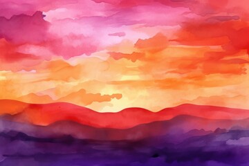 Obraz na płótnie Canvas Abstract watercolor background sunset sky orange purple, Generative ai