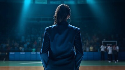 Woman Basketball Coach with Blue Jacket, Generative AI, Illustration