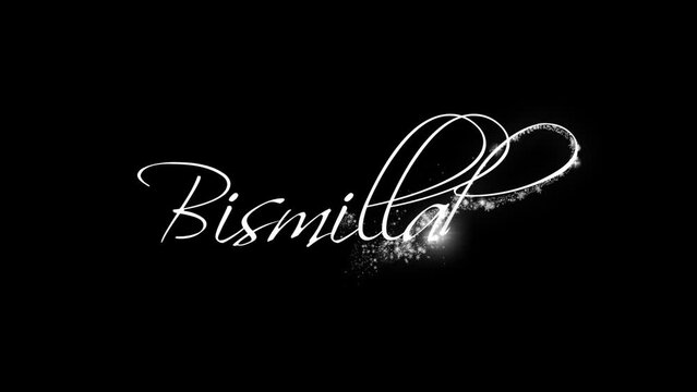 Bismillah - Title Text Animation With Holidays Particles and Black Background. Great for greeting videos, opening video, Bumper, cinema, digital video, media publishing, film, short movie, etc