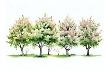 Fototapeta na wymiar Watercolour Spring blooming tree isolated on white background