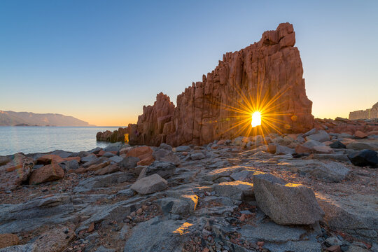 view of the red rocks of Arbatax, sardinia, italy