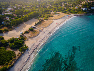 Fototapeta na wymiar aerial view of Maracalagonis beach, Torre delle Stelle, Sardinia, Italy
