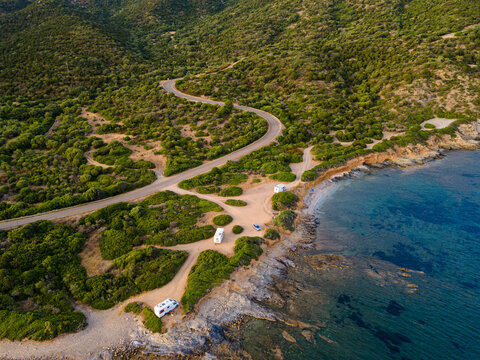 Motorhome parked by the sea, sardinia, italy