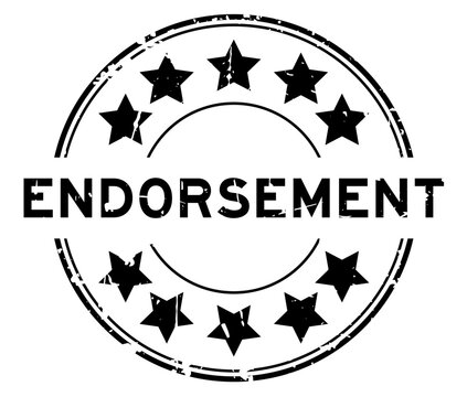 Grunge black endorsement word with star icon round rubber seal stamp on white background