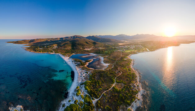Aerial view of La Cinta beach in San Teodoro, Sardinia, Italy