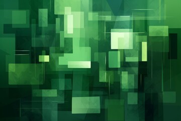 Abstract green background with overlapping rectangulars, Generative ai