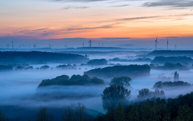 Lower Rhine area during sunset, North Rhine Westphalia, Germany