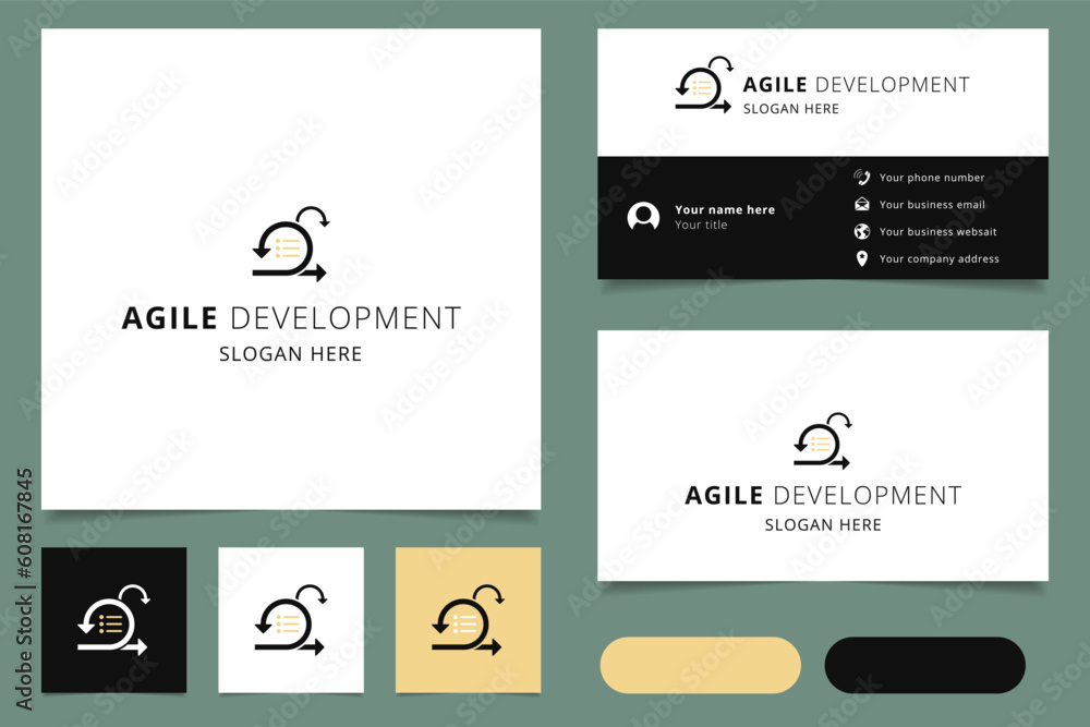 Poster agile development logo design with editable slogan. branding book and business card template.
