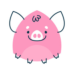 Pink pig cartoon animal cute math shape character. Lovely piggy personage with happy smiling face. Vector piglet maths shape