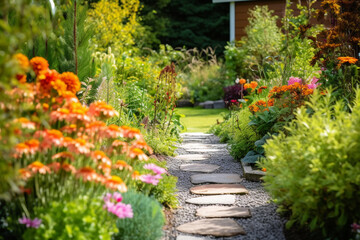 Fototapeta na wymiar A vibrant garden representing growth and rejuvenation, mental health Generative AI