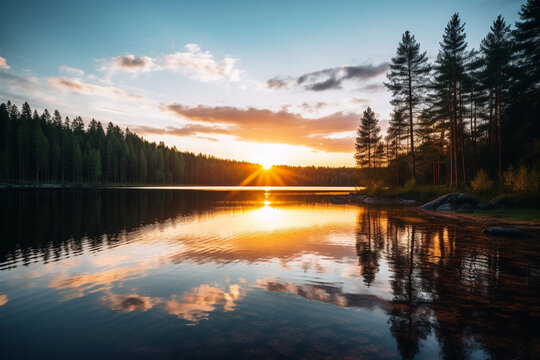 A calming sunset over a tranquil lake, mental health Generative AI